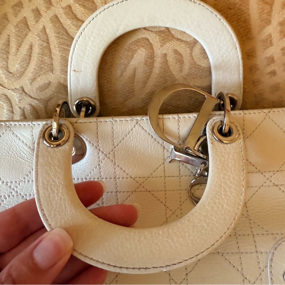 Vintage Calfskin Cannage Stitched Small East West Lady Dior White - Picture 11 of 16